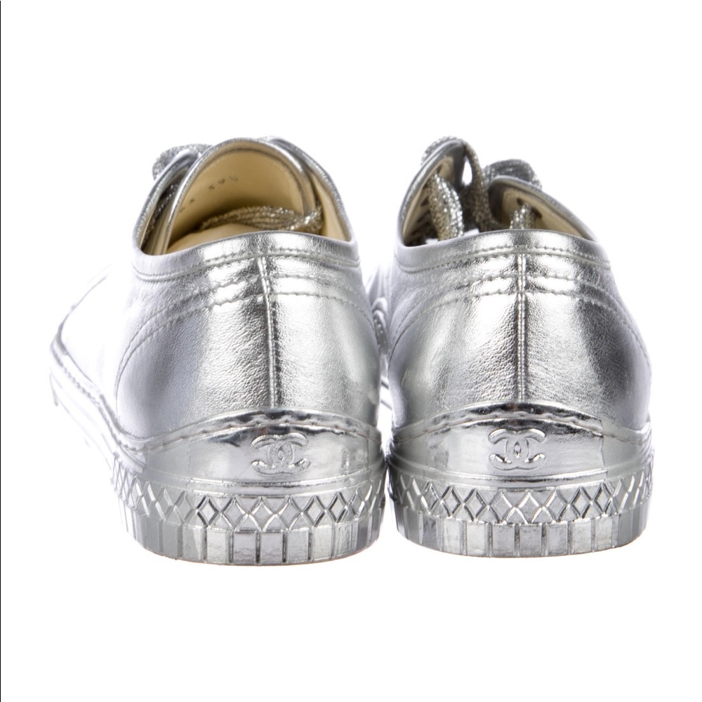 CHANEL Silver Metallic Sneakers with Futuristic Design